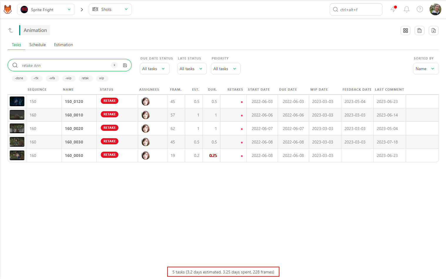 Task Type Sum-up Filtered